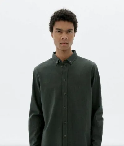 thinking mu thinking mu Microchecks Dark Eucaliptus Ant Shirt