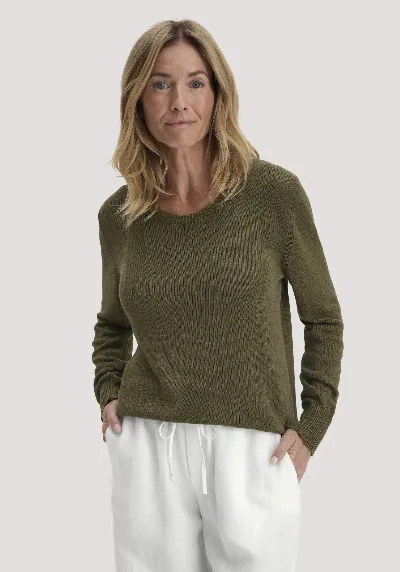 hessnatur hessnatur Damen Strick Pullover Relaxed aus Leinen mit Bio-Baumwolle und LENZING™ ECOVERO - grün