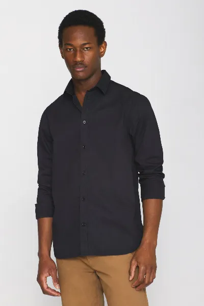 KnowledgeCotton Apparel KnowledgeCotton Apparel Herren vegan Hemd Alf Regular Knusprig Schwarz Jet