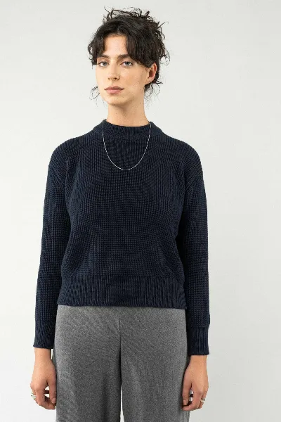 MELA MELA Damen vegan Rippenstrickpullover Manika Navy