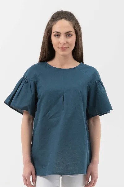 ORGANICATION ORGANICATION Damen vegan Bluse Volantärmel Navy