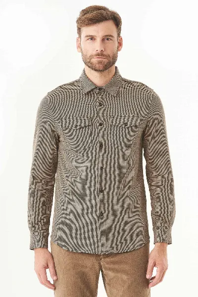 ORGANICATION ORGANICATION Herren vegan Hahnentritt-Hemd Schwarz-Kamel