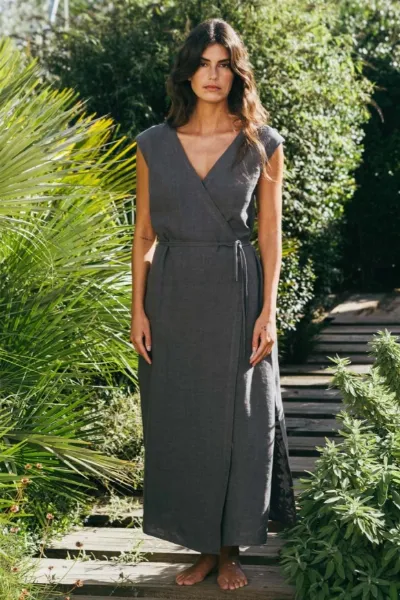 AmourLinen AmourLinen Damen vegan Kleid Mittellang Aurora Anthrazit