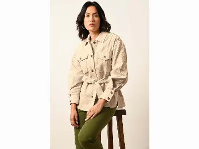 EKYOG EKYOG Bio-Damen-Hemdjacke RANDAN mit Taillengürtel, vanille,