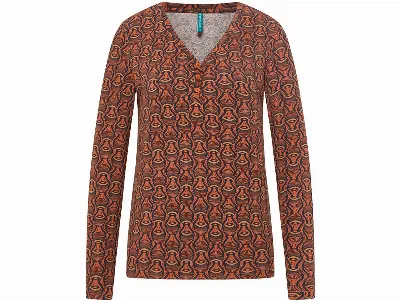 tranquillo tranquillo Bio-Damen-Langarmshirt mit Knöpfen und V-Ausschnitt, scallop,