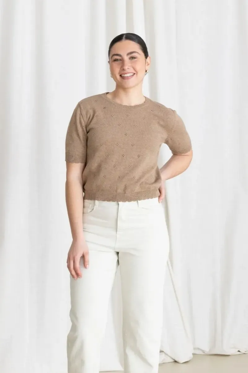 Clotsy Clotsy Damen vegan Top Kurzarm Mocha