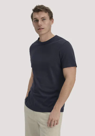 hessnatur hessnatur Herren T-Shirt Regular aus Leinen und Bio-Baumwolle - blau