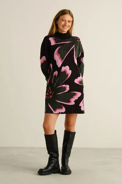 dedicated Kleid Nikkala Big Bloom Schwarz