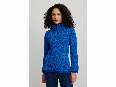 tranquillo tranquillo Bio-Damen-Strickpullover mit verstellbarem Rollkragen, blue paisley,