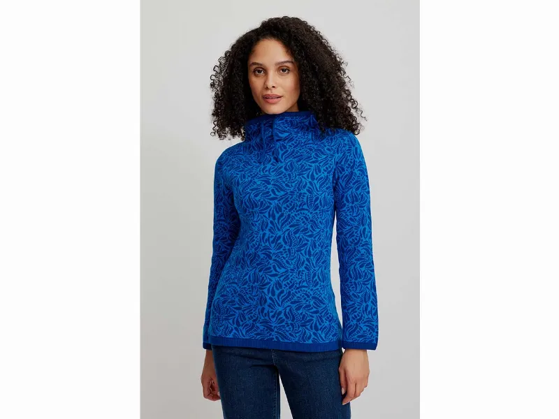 tranquillo tranquillo Bio-Damen-Strickpullover mit verstellbarem Rollkragen, blue paisley,