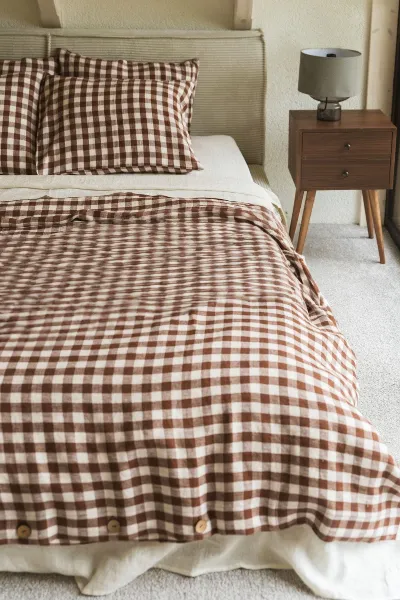 AmourLinen AmourLinen unisex vegan Set Bettwäsche Mocha Gingham