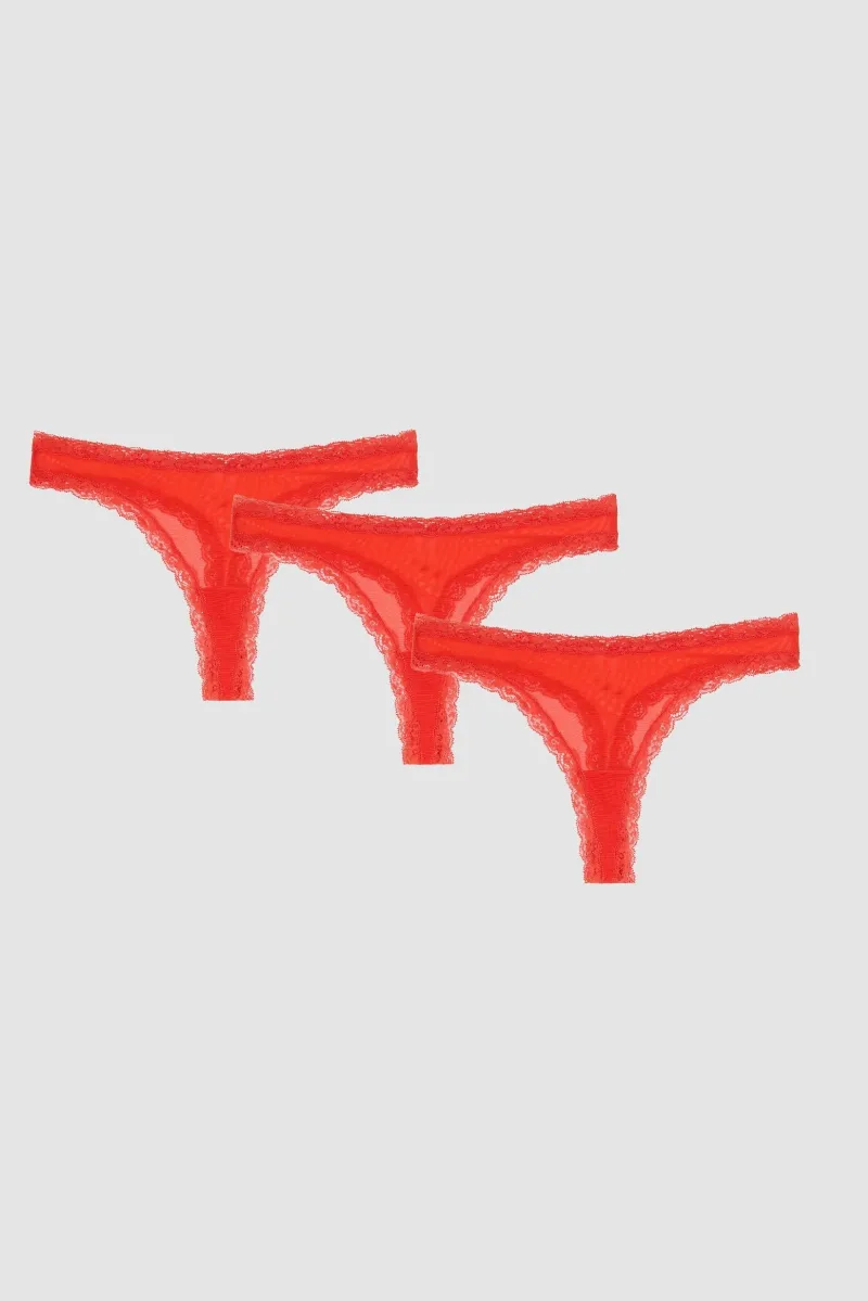 Understatement Understatement Damen vegan Multipack Mesh Lace Trim Thong Fiery Red