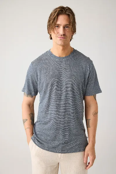 KnowledgeCotton Apparel KnowledgeCotton Apparel Herren vegan T-Shirt Leinenstreifen Navy