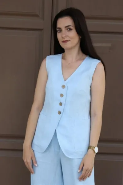 Amber Linen Amber Linen Damen vegan Weste Java Himmelblau
