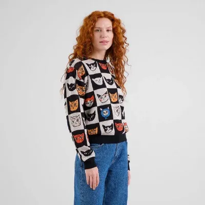 Dedicated DEDICATED Damen Strickpullover Sweater Arendal Cat Bingo