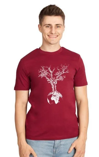 Life-Tree Life-Tree Shirt aus Biobaumwolle Fairwear für Herren Weltenbaum in Burgundy Rot
