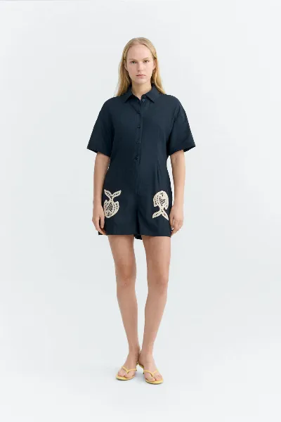 thinking mu Thinking MU Damen vegan Jumpsuit Handbestickt Roberta Navy