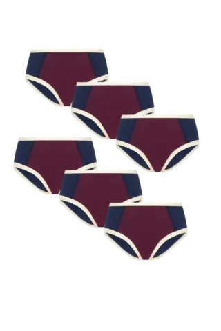 Albero Natur Albero Natur Damen vegan Multipack 6x Slips Hipster Mit Spitze Burgund/Dunkelblau