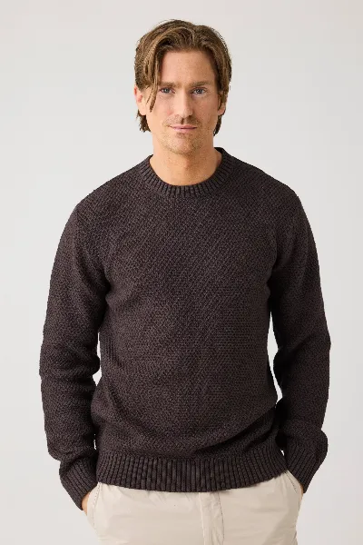 KnowledgeCotton Apparel KnowledgeCotton Apparel Herren vegan Strickpullover Rundhalsausschnitt Chocolate Torte