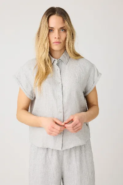 KnowledgeCotton Apparel KnowledgeCotton Apparel Damen vegan Hemd Aster Fold Up Ultimate Grau