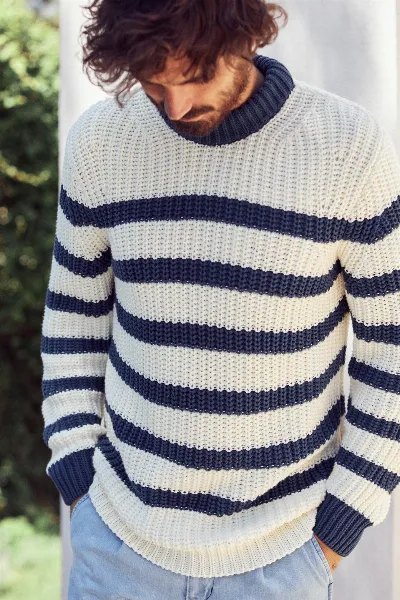 TWOTHIRDS TWOTHIRDS Herren vegan Pullover Walker Marineblau Gestreift