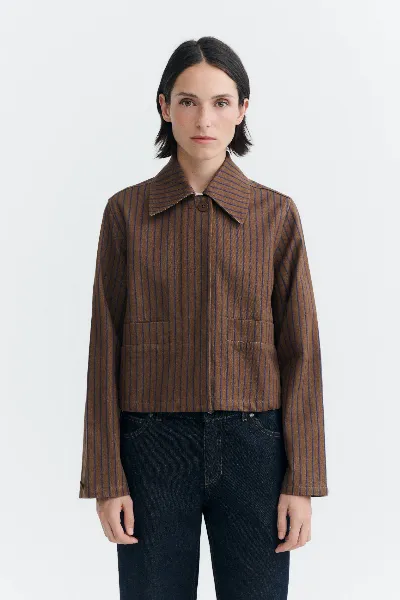 thinking mu Thinking MU Damen vegan Jacke Astrid Braun Naturgefärbt Gestreift