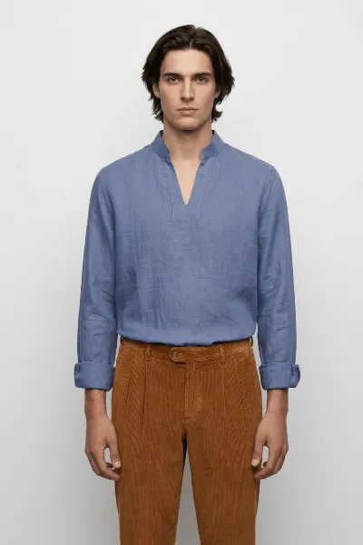 De IONESCU De IONESCU Herren vegan Hemd Viscri Dusty Blue