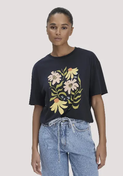 hessnatur hessnatur Damen Print T-Shirt Oversize aus Bio-Baumwolle - blau