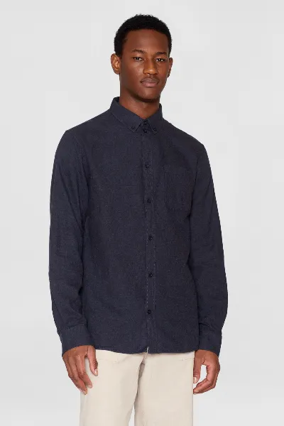 KnowledgeCotton Apparel KnowledgeCotton Apparel Herren vegan Hemd Flanell Regular Melange Total Eclipse Navy