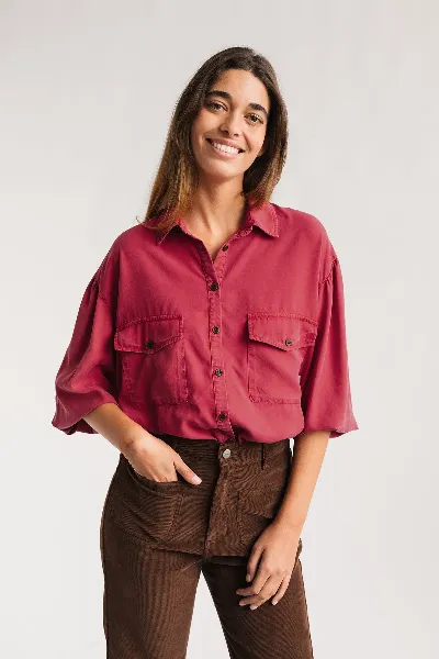 TWOTHIRDS TWOTHIRDS Damen vegan Hemd Hamushin Washed Fuchsia