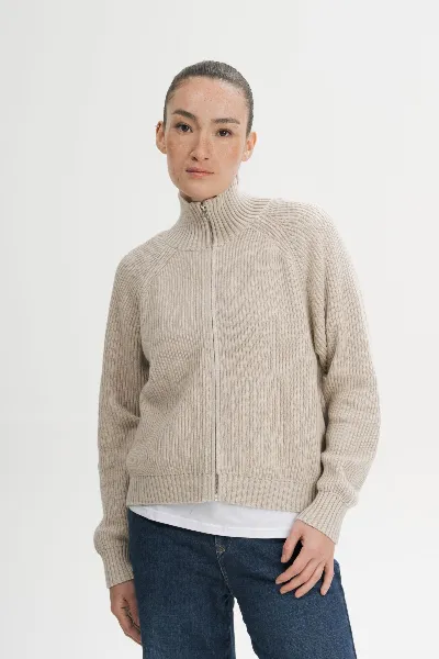 MELA MELA Damen vegan Strickjacke Mit Rippstrick Kamuka Pebble-Melange