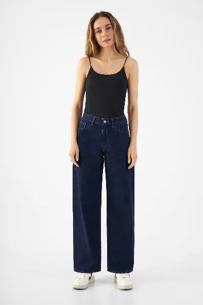 DAWN Jeans Ash Barrel Leg Minimal Stretch Dark Blue