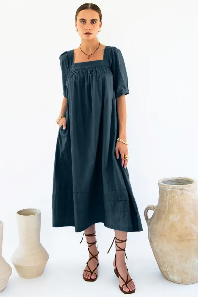 Neu Nomads Neu Nomads Damen vegan Kleid Elisa Quadratischer Ausschnitt Mitternacht