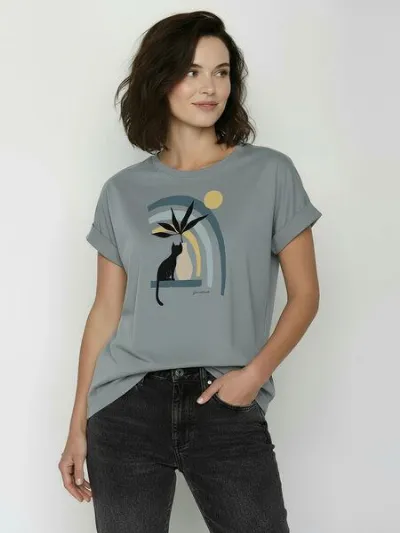 GreenBomb GREENBOMB Cat Vase Loony - Sportliches T-Shirt aus Bio-Baumwolle mit Rollup Sleeve / hochwertiger Print / GOTS / Fair & Vegan