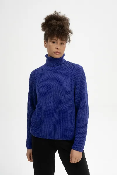 MELA MELA Damen vegan Strickpullover Rippen-Rollkragen Chirha Bold Blue