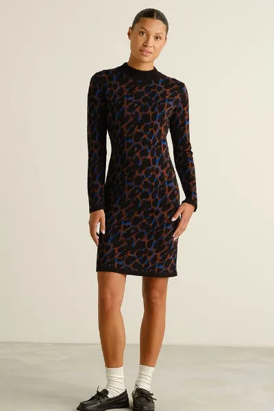 Dedicated DEDICATED Damen vegan Kleid Lo Leopard Schwarz/Blau/Braun