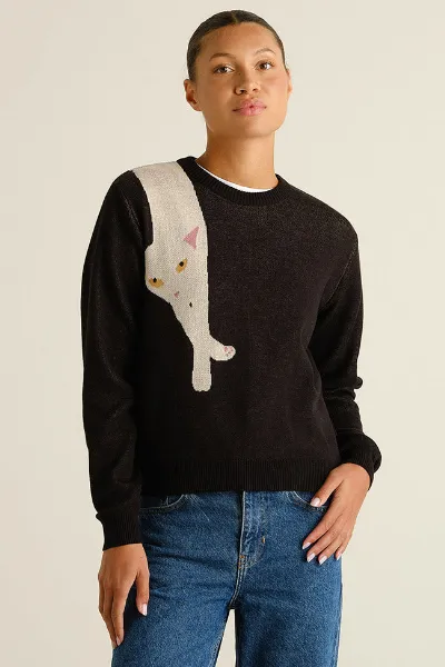 Dedicated DEDICATED Damen vegan Pullover Arendal Long Cat
