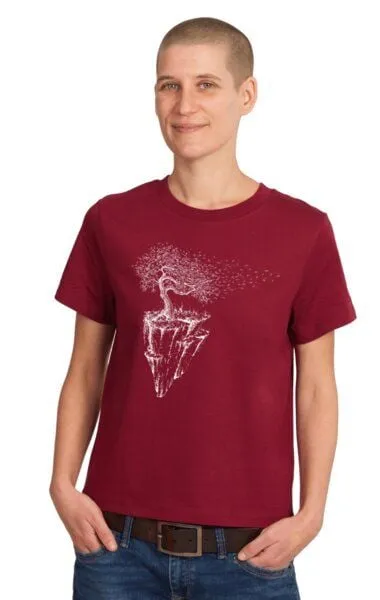 Life-Tree Life-Tree Shirt aus Biobaumwolle Fairwear für Damen Maple Island in Burgundy Rot