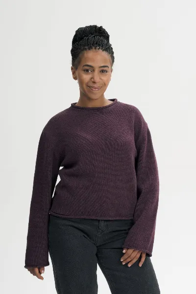 MELA MELA Damen vegan Strickpullover Mit Umgeschlagenem Saum Geetha Elderberry Melange