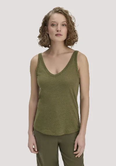 hessnatur hessnatur Damen Jersey Top Regular aus Leinen und Bio-Baumwolle - grün