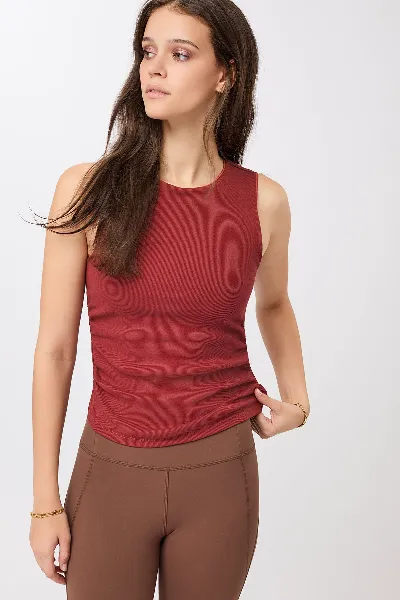 mandala MANDALA Damen vegan Top Mit Rippenbündchen Und Rüschen An Der Seite Siena