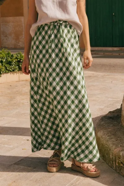 AmourLinen AmourLinen Damen vegan Rock Slip Ciara Grün Gingham
