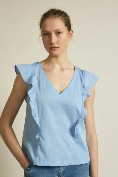 LANIUS LANIUS Chambray Blusentop GOTS aus Bio-Baumwolle