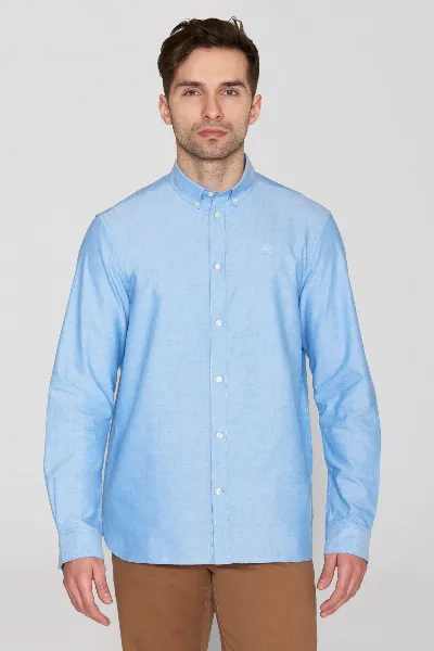 KnowledgeCotton Apparel KnowledgeCotton Apparel Herren vegan Hemd Oxford Harald Klein Eule Lapis Blau