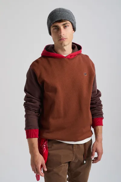 Trendsplant Trendsplant Herren vegan Hoodie Color Block Cherry Mahogany