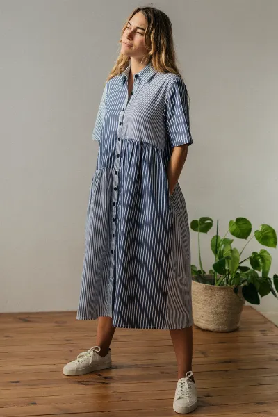 TWOTHIRDS TWOTHIRDS Damen vegan Kleid Ratti Blau Gestreift