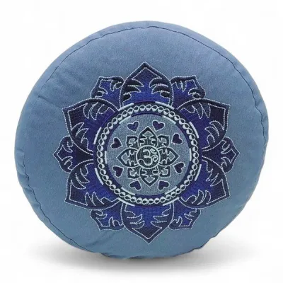 BAGHI BAGHI Meditationskissen Rund pastellige Farben Om Bestickung - Sitzhöhe 15cm Bio-Baumwolle kbA