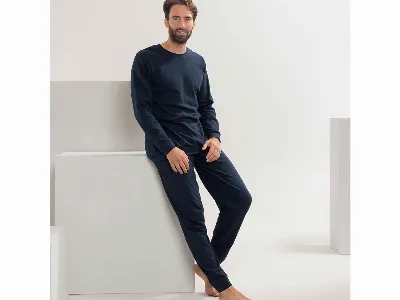 Living Crafts Living Crafts Bio-Herren-Frottee-Schlafanzug Björn, navy,