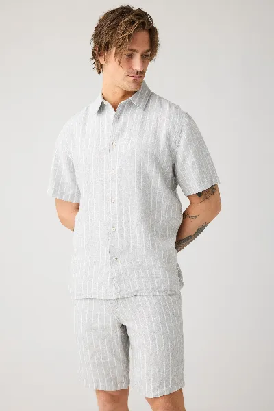 KnowledgeCotton Apparel KnowledgeCotton Apparel Herren vegan Hemd Relaxed Leinen Streifen Grau