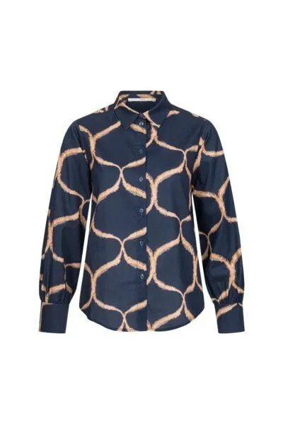 LANIUS LANIUS Damen Hemdbluse aus Biobaumwolle mit Alloverprint Orient, Farbe Orient Night Sky